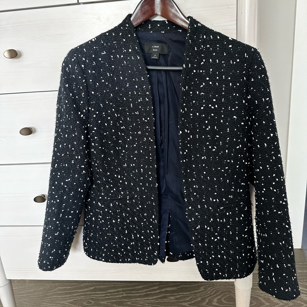 J Crew Blue and White Tweed Jacket
